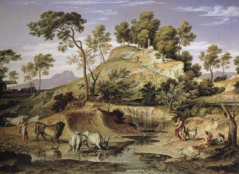 Joseph Anton Koch landscape with shepherds and cows oil painting image